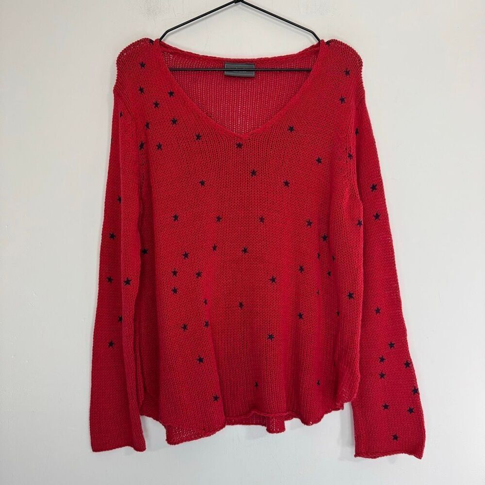 Wooden Ships Red and Navy Star V Neck Sweater M/L